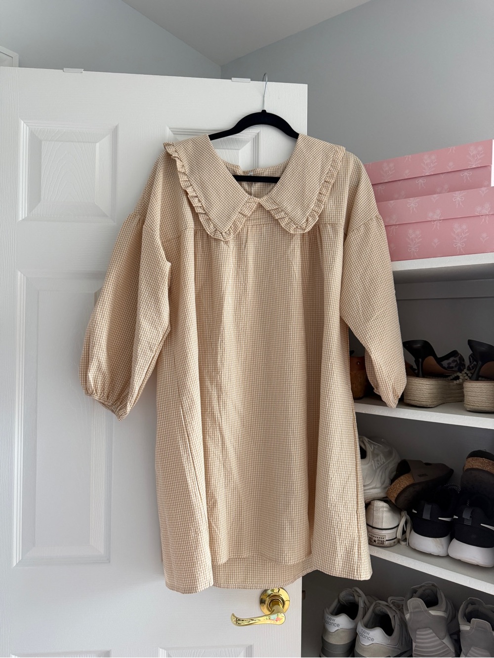 Beige Ruffled Peter Pan Collar Dress
